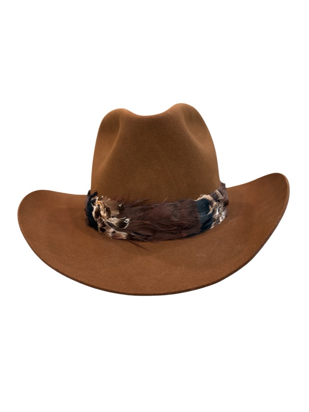 Resistol Roundup collection Cognac Felt Hat Natural Feather Cowboy Hat SZ 7 1/8